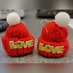 COPY - Adorable Red Knit "Love" Hat Dangle Earrings